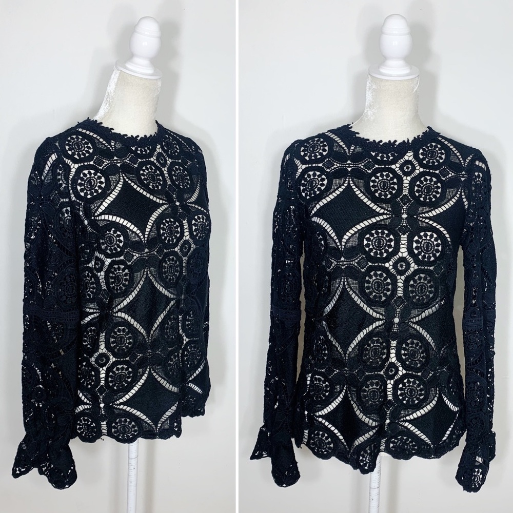 💗ASOS Vila black sheer lace long sleeve blouse